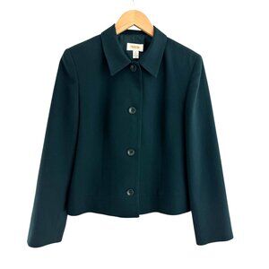Talbots Petites Dark Green 100% Wool Jacket Blazer Lined Size 12 Classic Crop